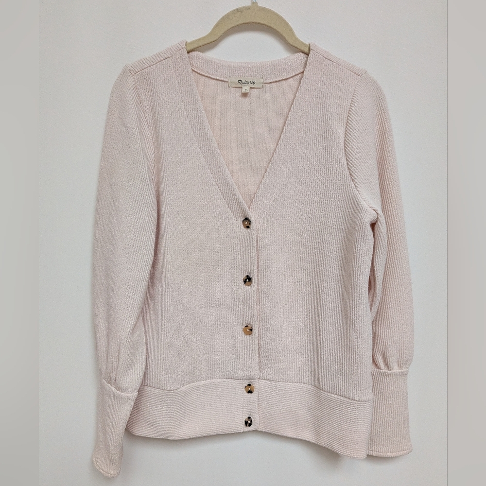 Madewell Cream Ottoman Ribbed Cardigan Sweater With Floral Buttons Size Small - Picture 2 of 13
